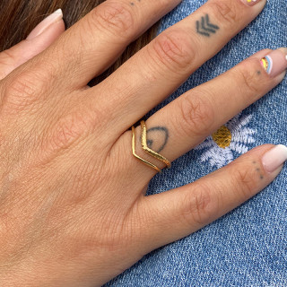 Bague ajustable acier doré double chevrons