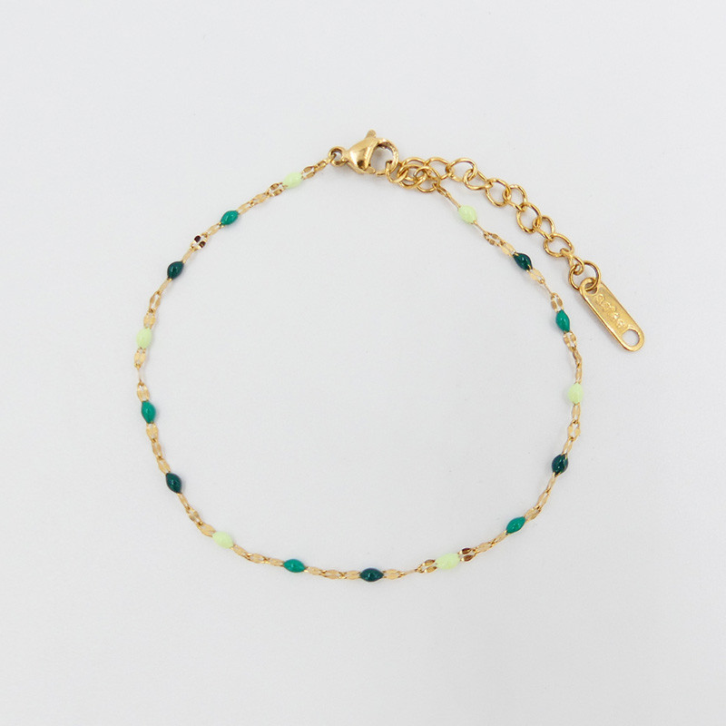 Bracelet acier doré perles vertes, roses ou bleues