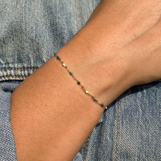 Bracelet acier doré perles vertes, roses ou bleues