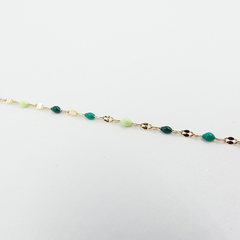 Collier acier doré perles vertes ou bleues