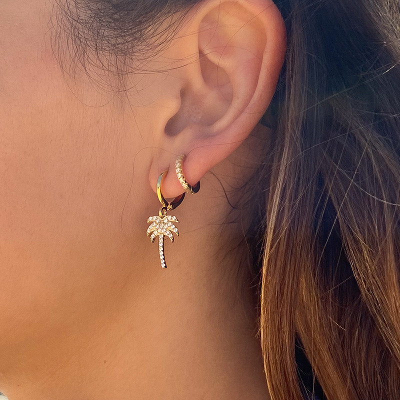 Boucle à l'unité Plaqué Or Palmier strass