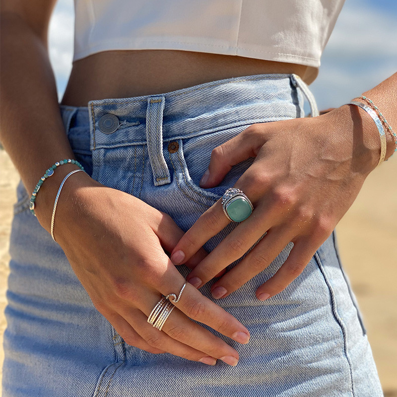 Bague Argent Baroque Aqua Calcédoine