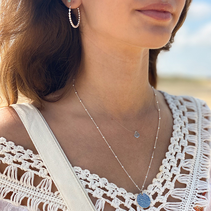 Collier Argent Grande Médaille Martelée