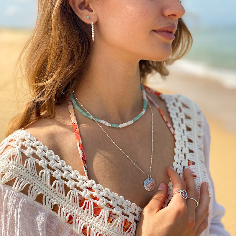 Collier Argent Grande Médaille Martelée