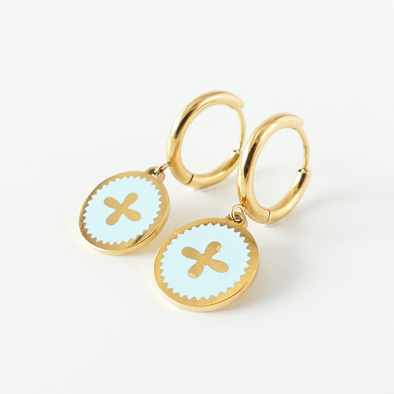 Boucles d'oreilles acier doré émaillé bleu