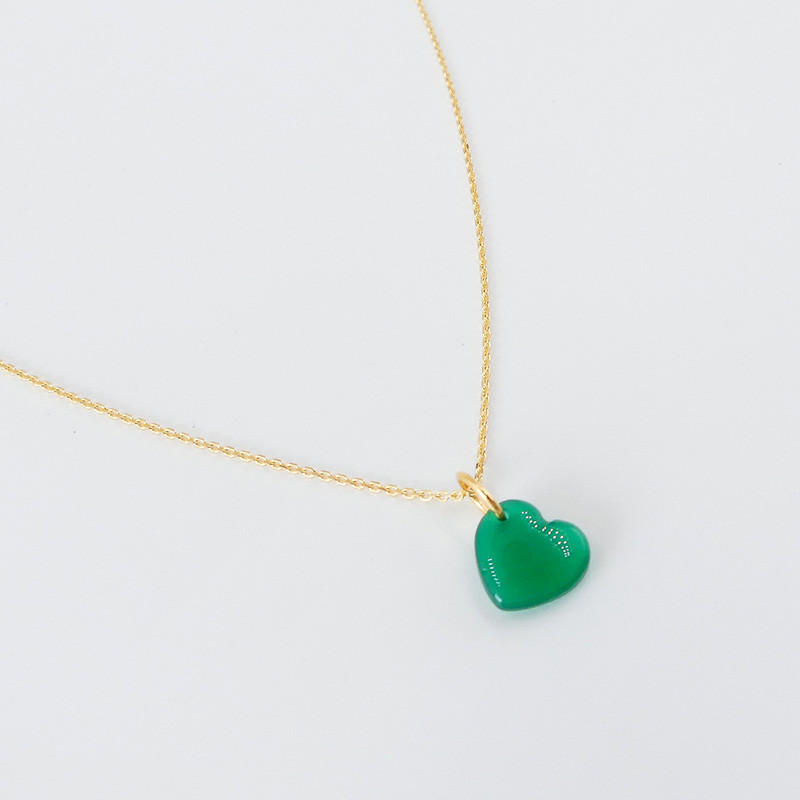Collier Plaqué Or Coeur Onyx Vert