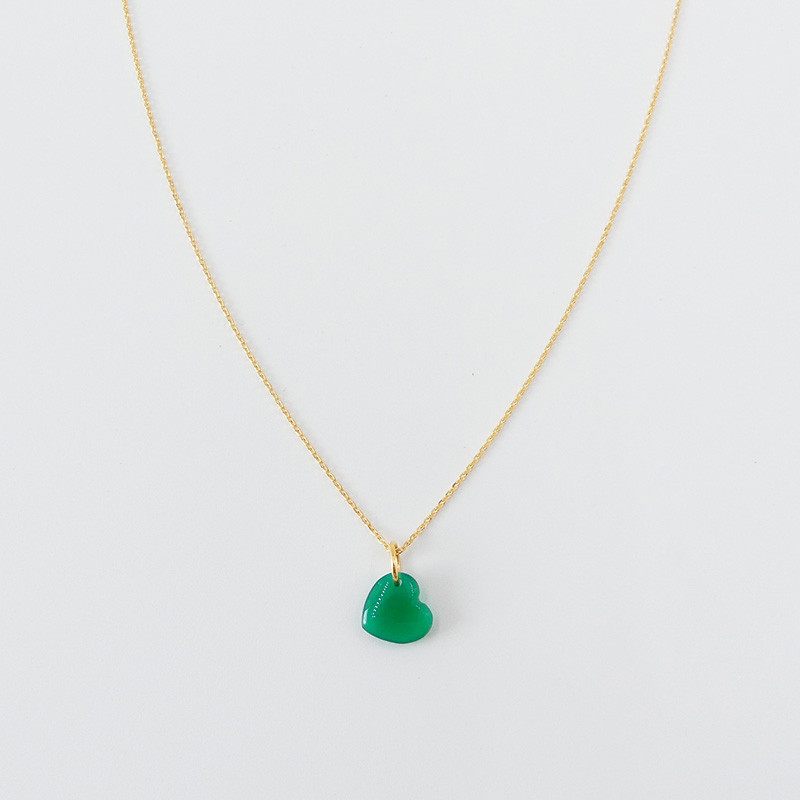 Collier Plaqué Or Coeur Onyx Vert
