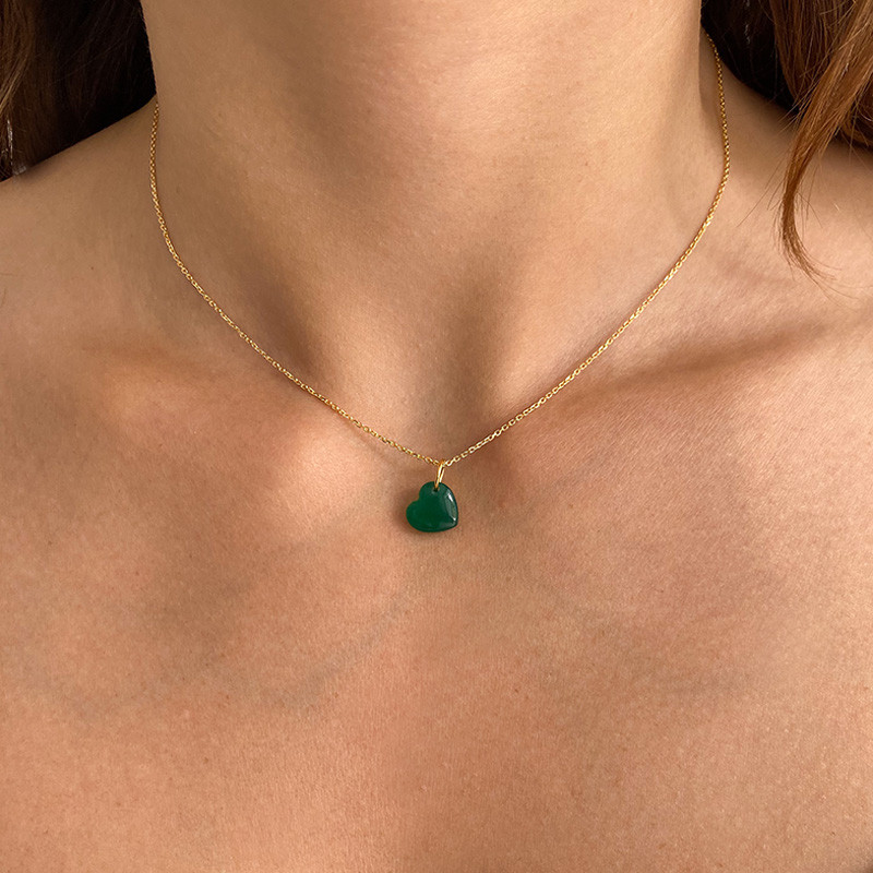 Collier Plaqué Or Coeur Onyx Vert