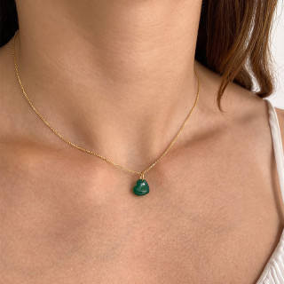 Collier Plaqué Or Coeur Onyx Vert