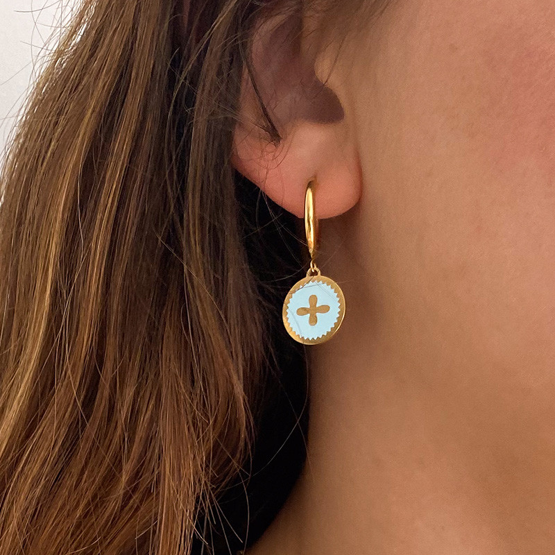 Boucles d'oreilles acier doré émaillé bleu