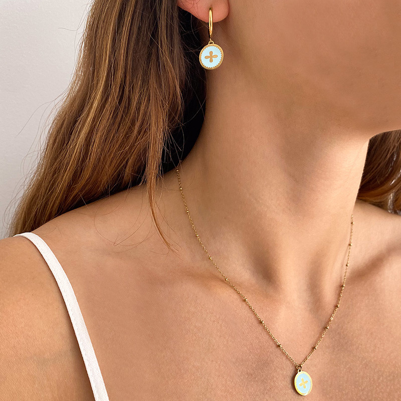 Boucles d'oreilles acier doré émaillé bleu
