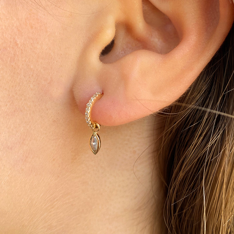 Créole or 18 carats diamantée et Marquise Diamant