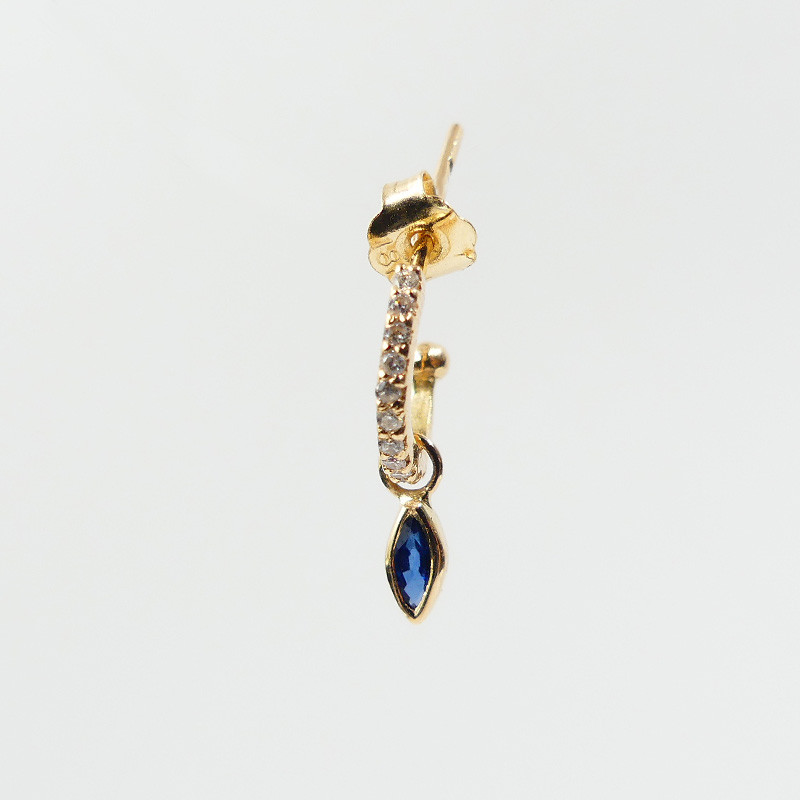 Créole or 18 carats diamantée et Marquise Saphir