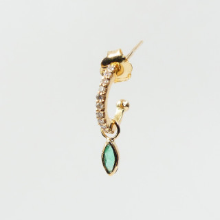 Créole or 18 carats diamantée et Marquise Emeraude