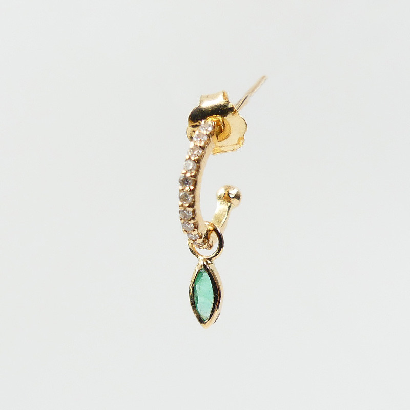 Créole or 18 carats diamantée et Marquise Emeraude