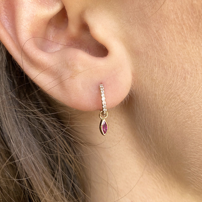 Créole or 18 carats diamantée et Marquise Rubis