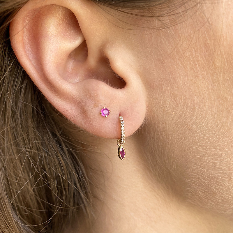 Créole or 18 carats diamantée et Marquise Rubis