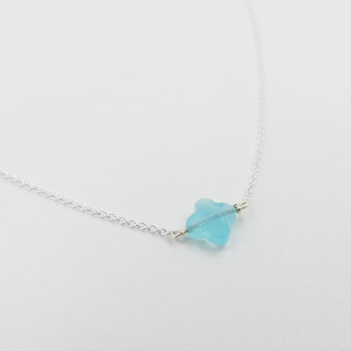 Collier Argent Trèfle Aqua Calcédoine