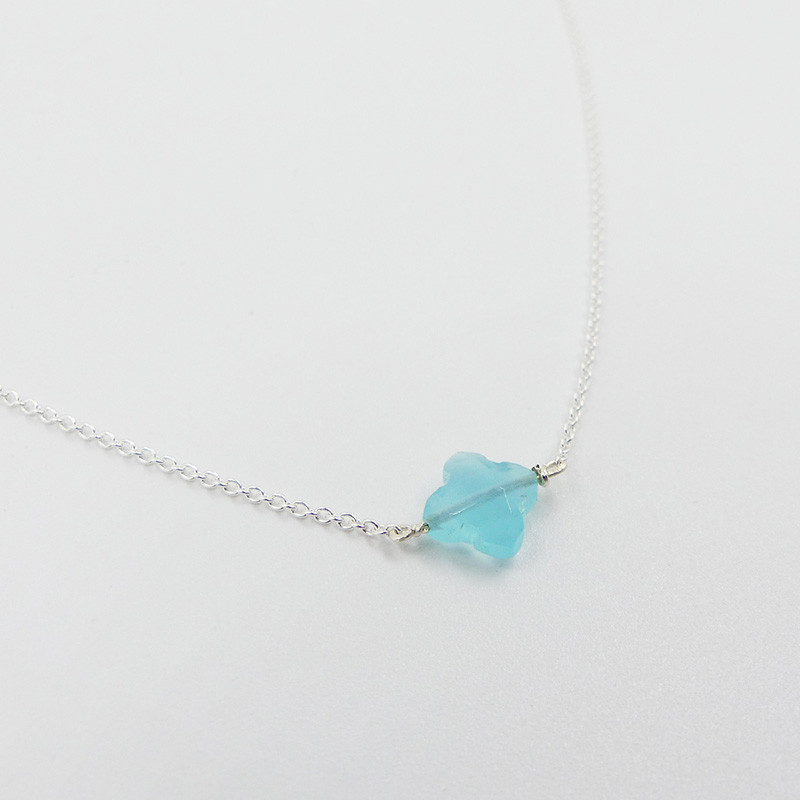 Collier Argent Trèfle Aqua Calcédoine