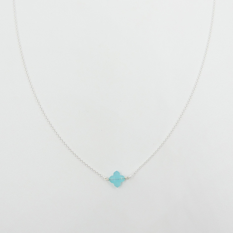 Collier Argent Trèfle Aqua Calcédoine
