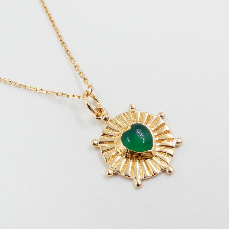 Collier Plaqué Or Coeur Soleil Onyx Vert