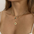 Collier Plaqué Or Coeur Soleil Onyx Vert