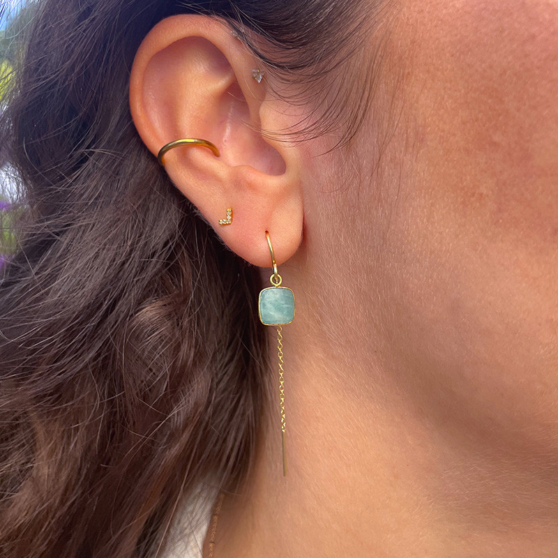 Boucles d’oreilles dorées pendantes Amazonite