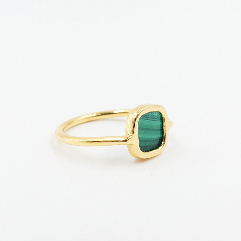 Bague Dorée Malachite carrée