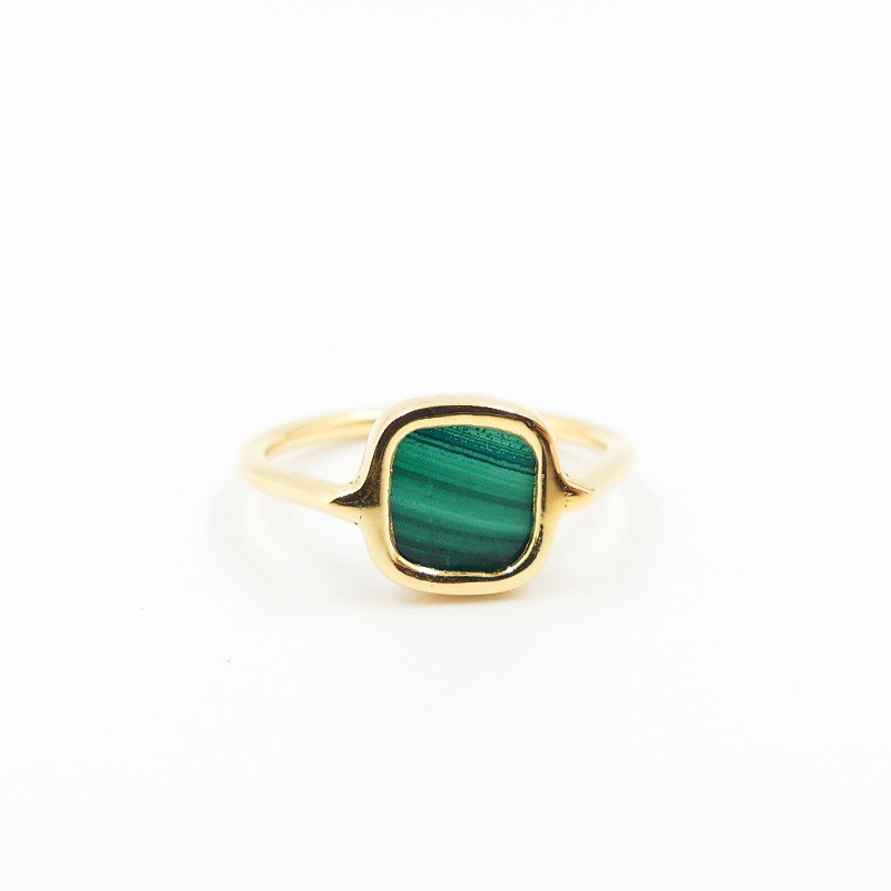 Bague Dorée Malachite carrée