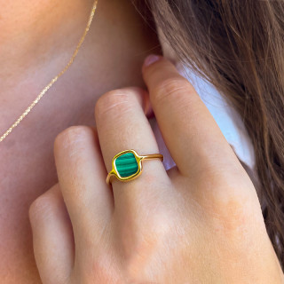 Bague Dorée Malachite carrée
