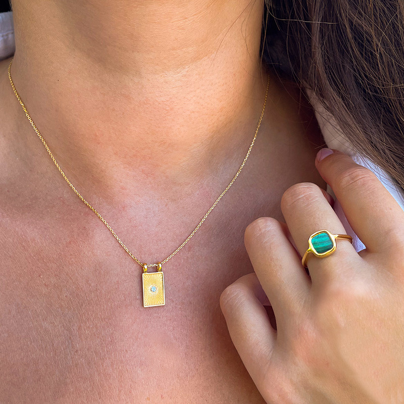 Bague Dorée Malachite carrée