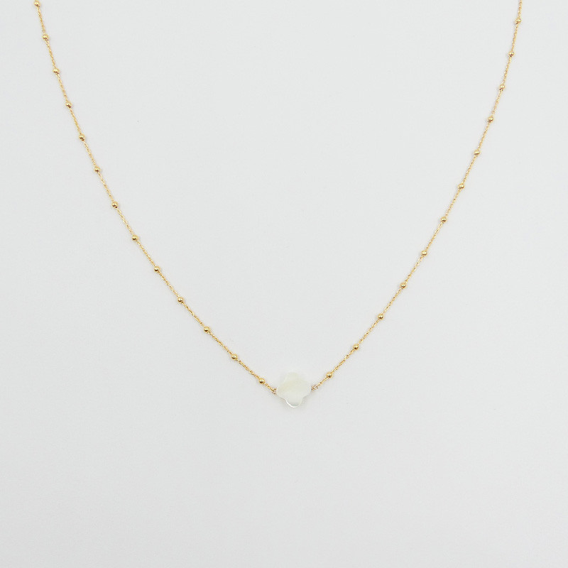 Collier Plaqué Or Trèfle en Nacre