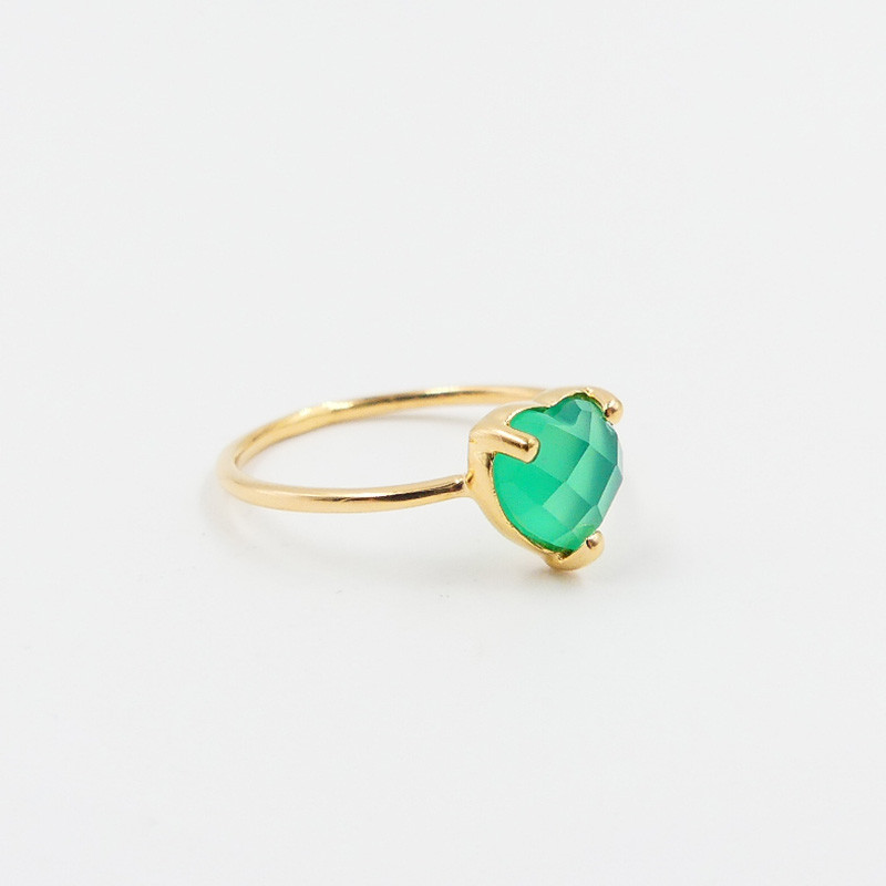 Bague Dorée Petit Coeur Onyx Vert