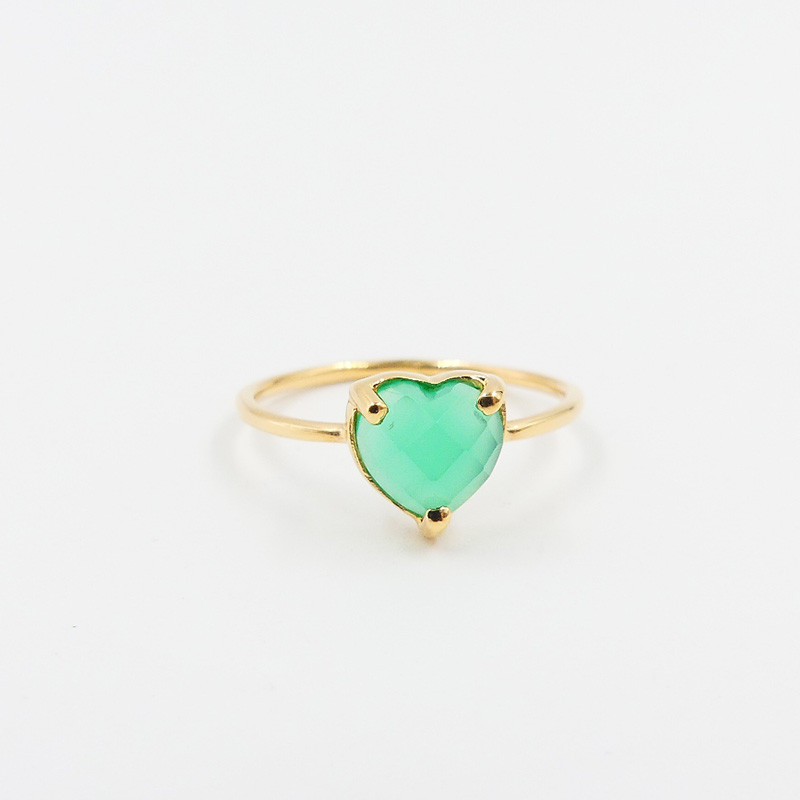 Bague Dorée Petit Coeur Onyx Vert