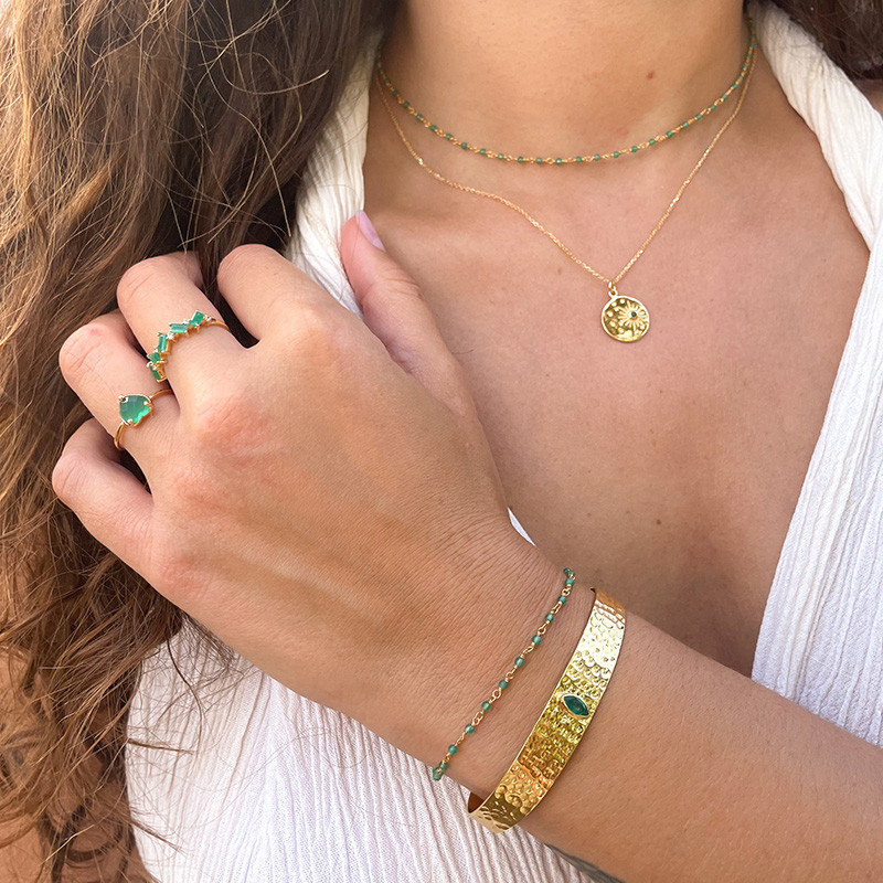 Bague Dorée Petit Coeur Onyx Vert