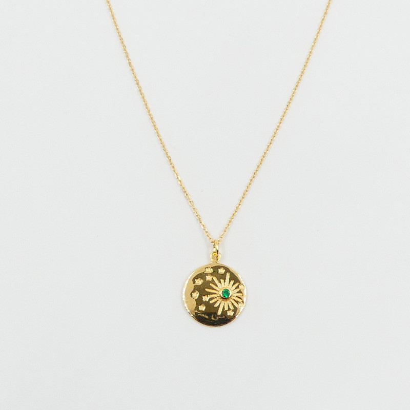 Collier Plaqué Or pendentif constellation strass vert