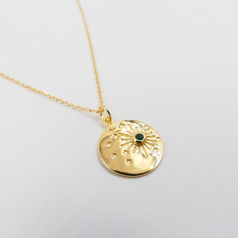 Collier Plaqué Or pendentif constellation strass vert
