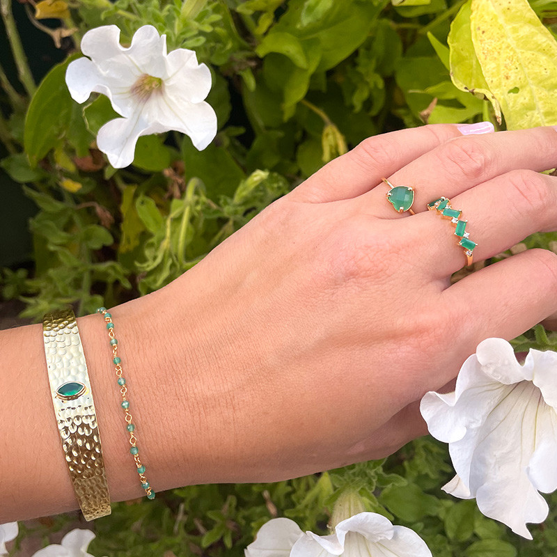 Bague Dorée multi-pierres Onyx Vert