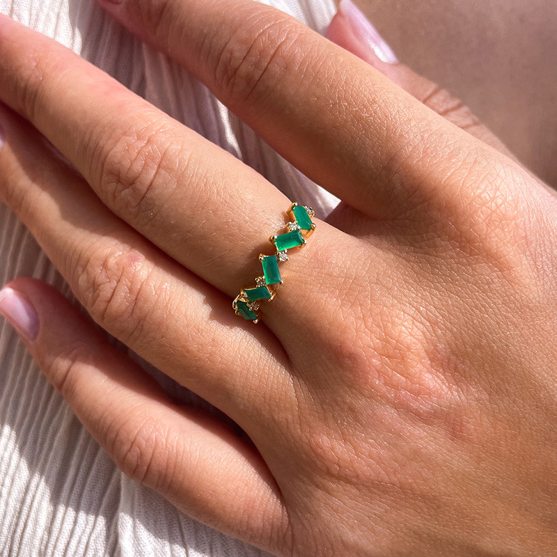 Bague Dorée multi-pierres Onyx Vert