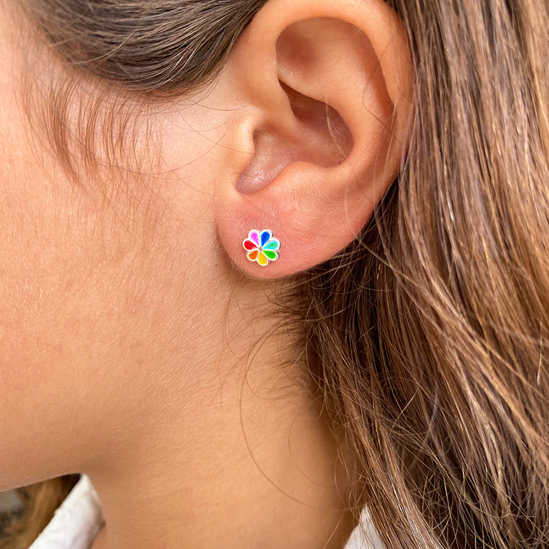 Clous Argent Enfant fleur multicolore