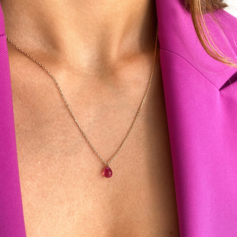 Collier Plaqué or Goutte couleur Ruby