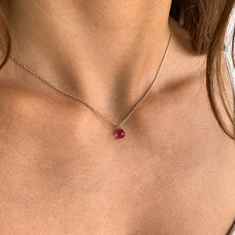 Collier Plaqué or Goutte couleur Ruby