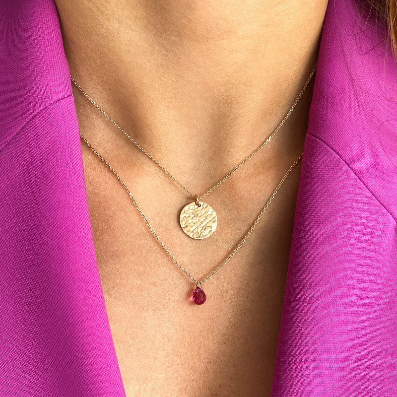 Collier Plaqué or Goutte couleur Ruby