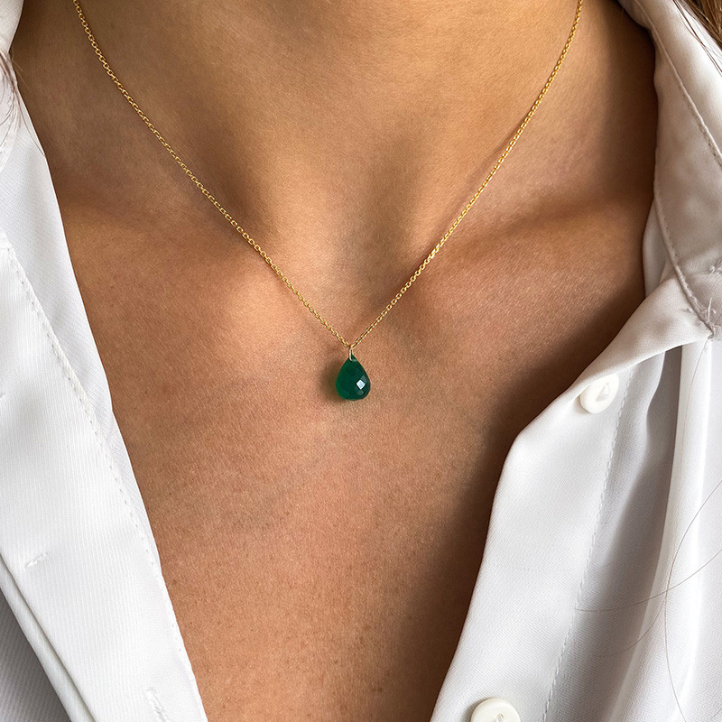 Collier Plaqué or Goutte Onyx Vert