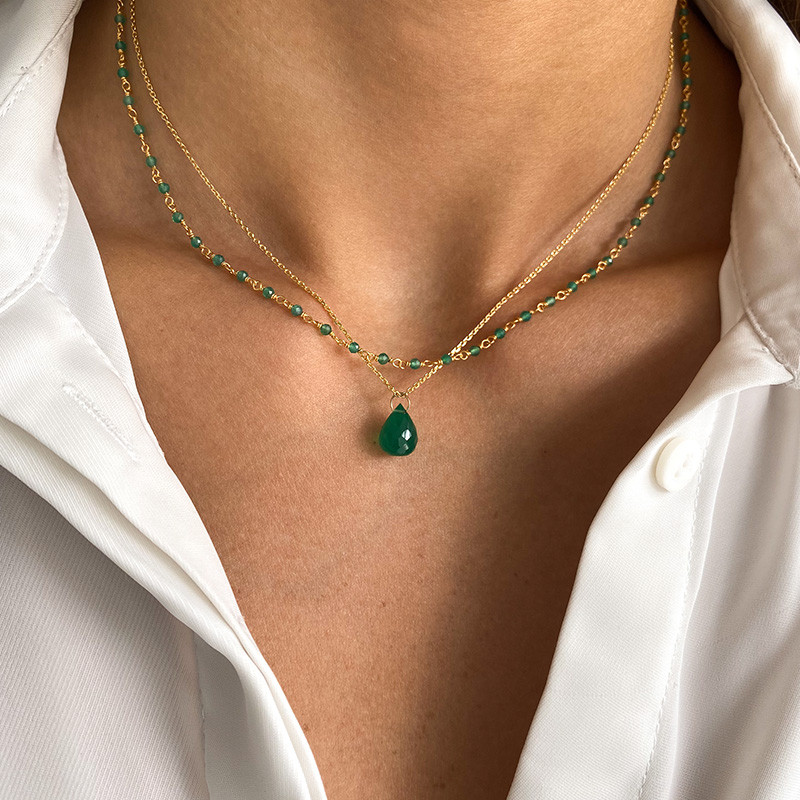 Collier Plaqué or Goutte Onyx Vert