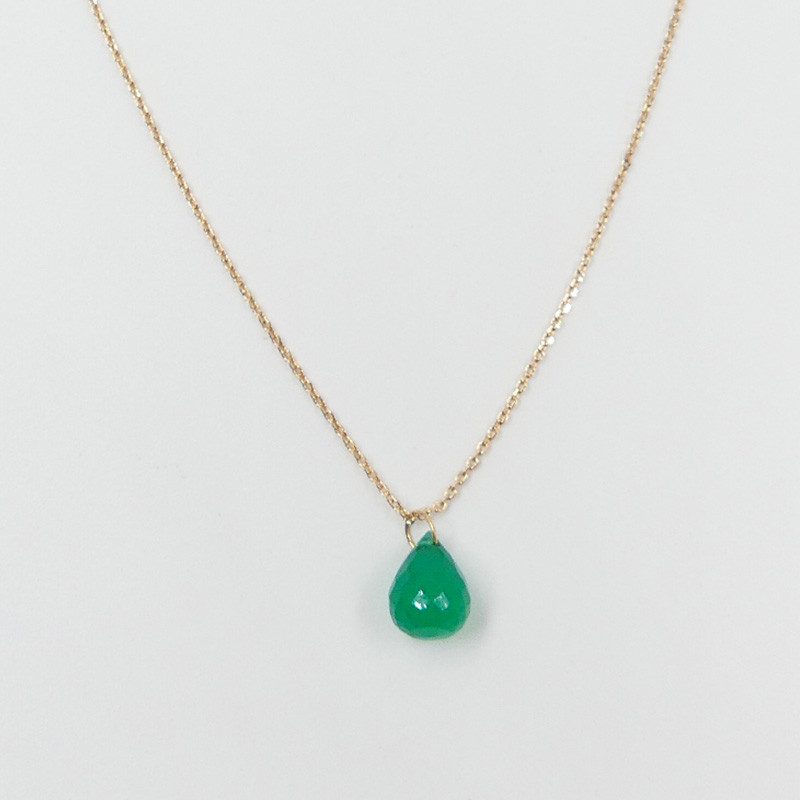 Collier Plaqué or Goutte Onyx Vert