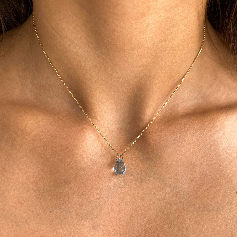 Collier Plaqué or Goutte Topaze bleue