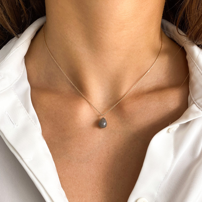 Collier Plaqué or Goutte Labradorite