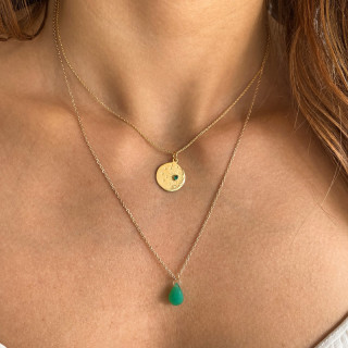 Collier Plaqué or Goutte Jade teintée
