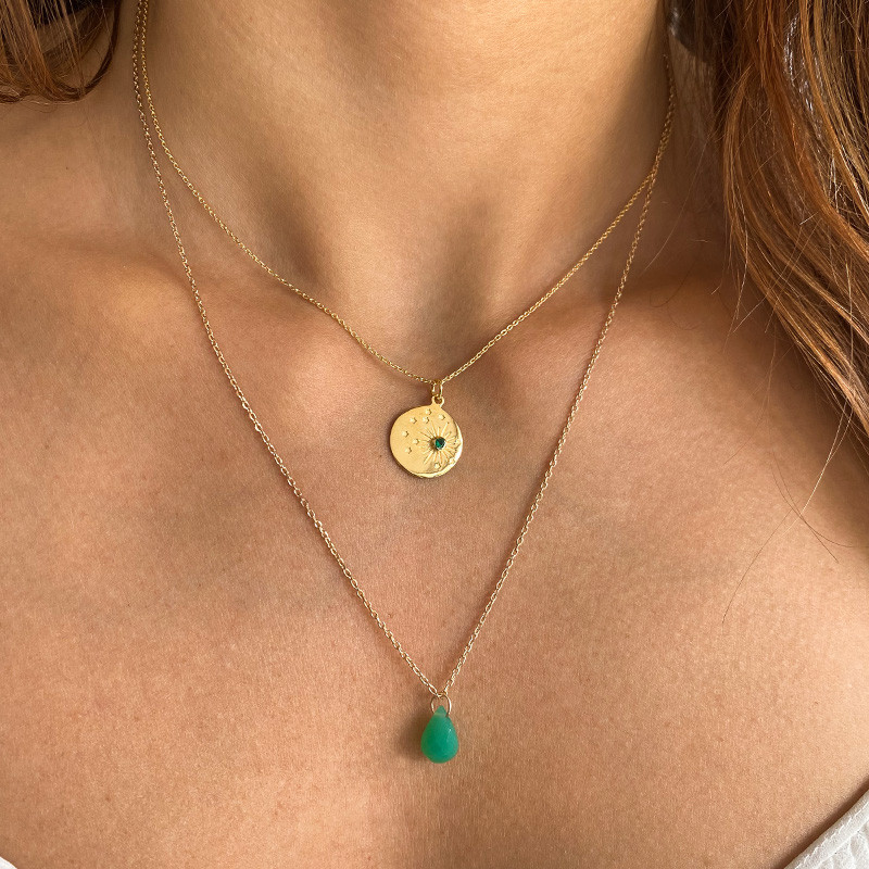 Collier Plaqué or Goutte Jade teintée